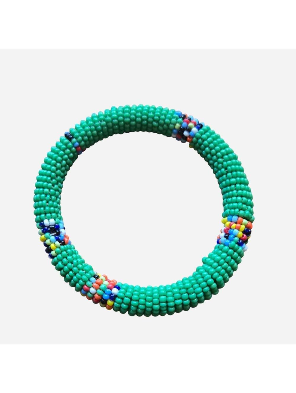 Handmade Green Seed Bead Bangle Bracelet